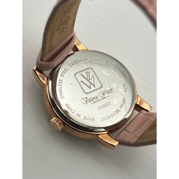 VICTORIA WIECK Womens Wrist Watch Pink Rose Gold Crystals Leather Band Sparkle main image 3